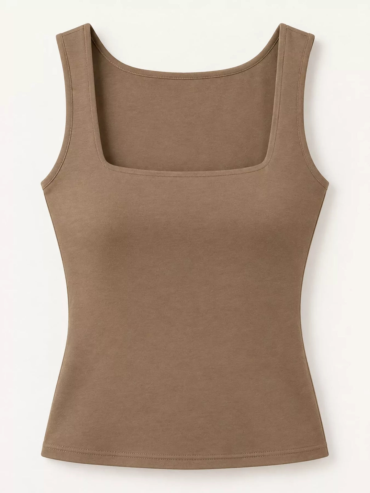 Brown square-neck tank, front product view
