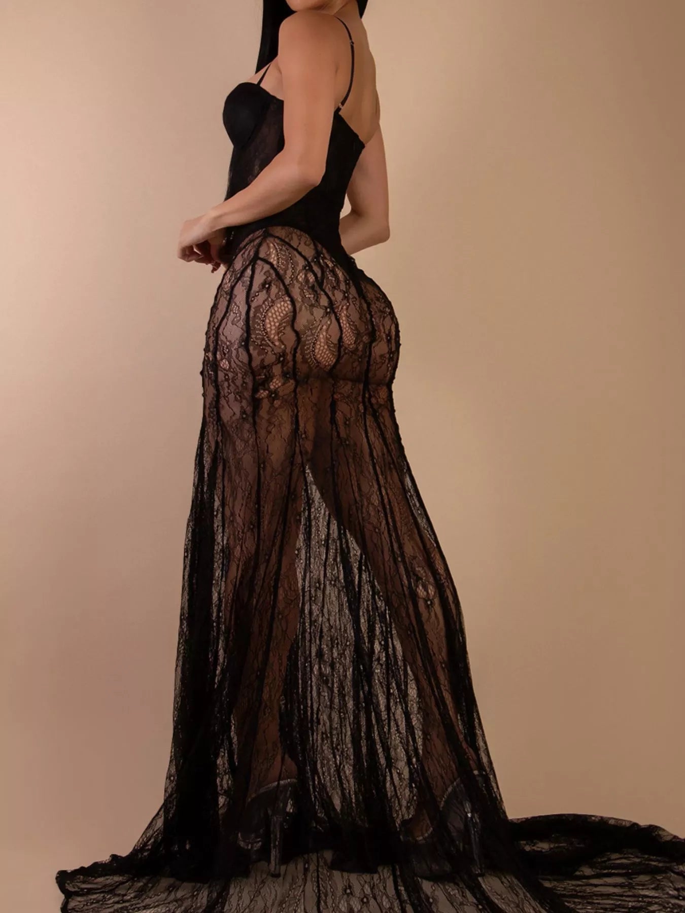 Trendsi Sweetheart Neck Sheer Lace Maxi Dress -