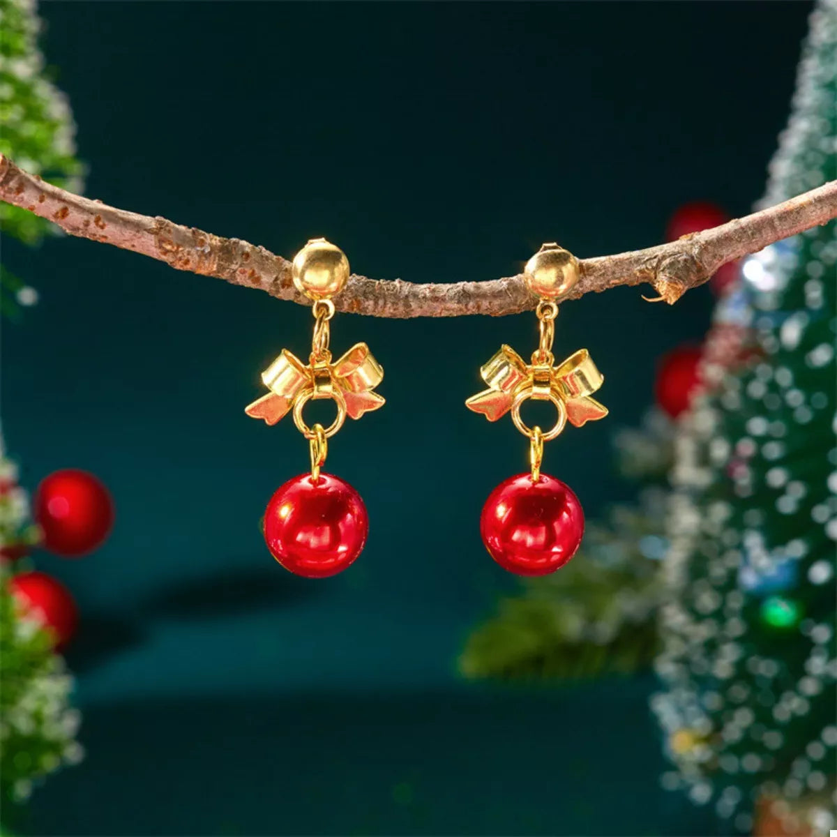 Trendsi Christmas 18K Gold-Plated Ball Drop Earrings -