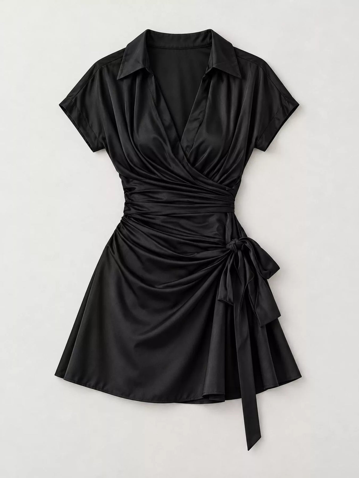 Black tie-detail surplice dress, mini product view