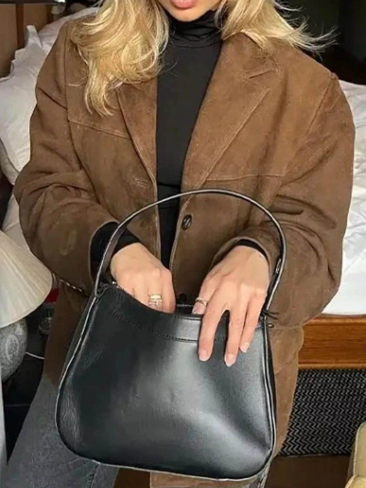 Light brown lapel blazer, front view