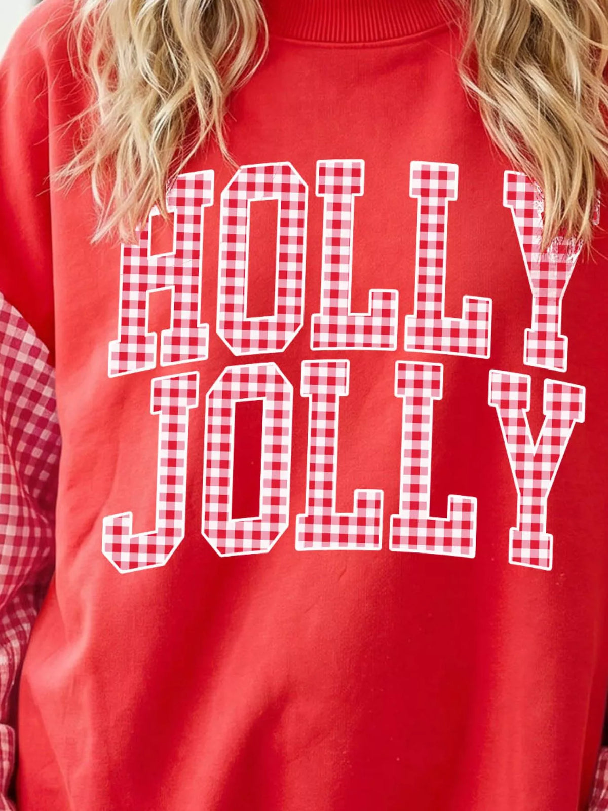 Scarlet christmas slogan plaid sleeve sweatshirt