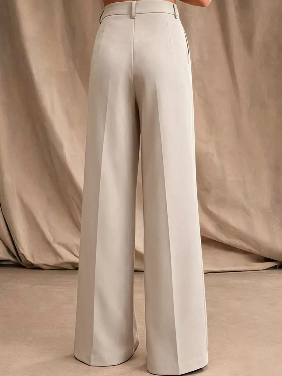 Women's Pleated Wide-Leg Trousers in beige — back view