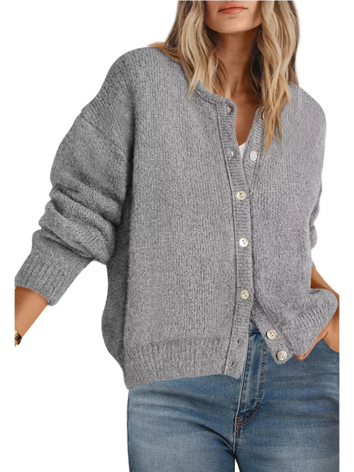 Trendsi Button-Down Dropped Shoulder Cardigan -
