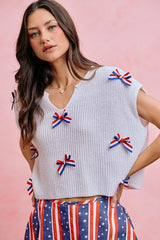 Trendsi SO ME 4th Of July Ribbon Trimmed Dolman Sweater Top -