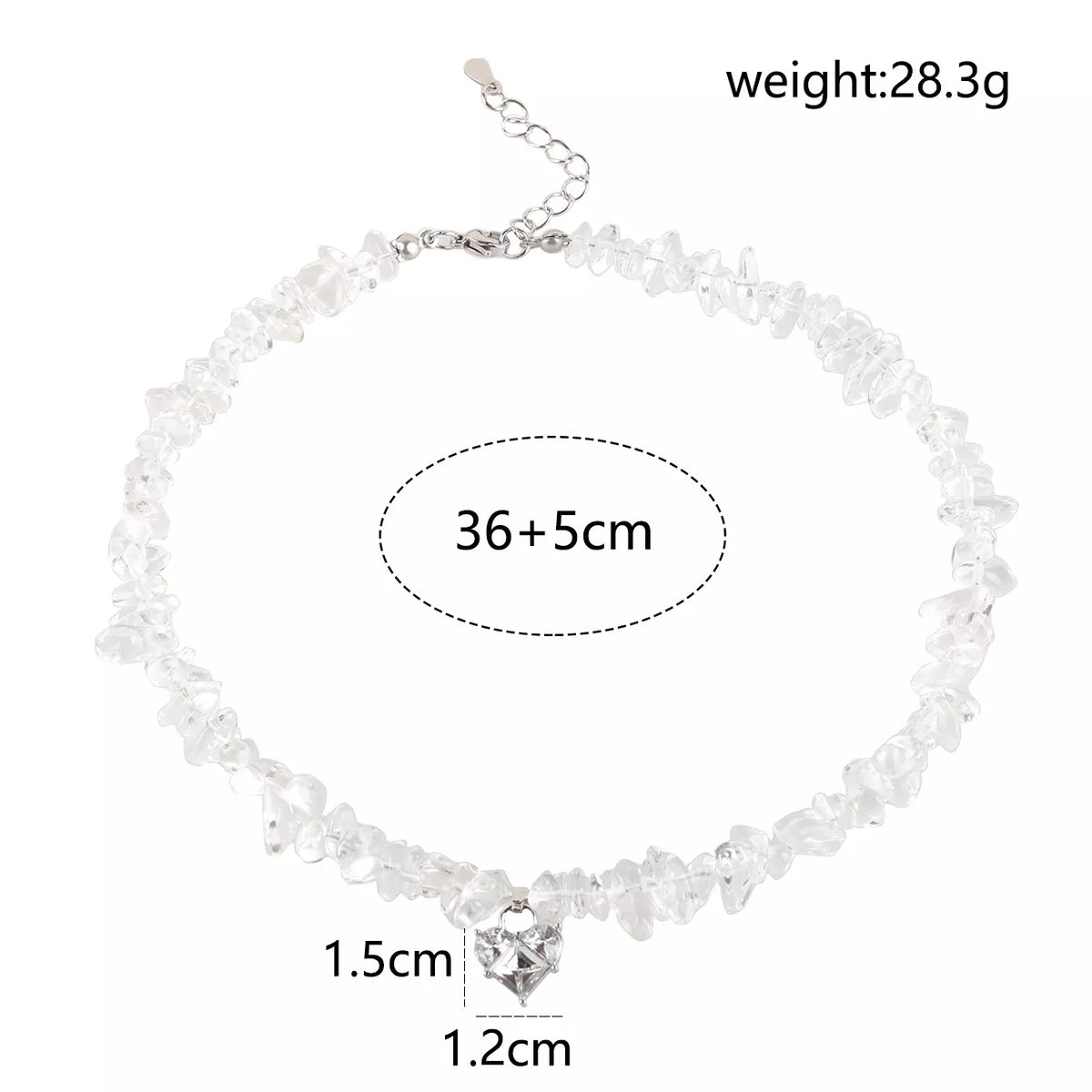 Silver crystal-chip heart pendant necklace, measurement guide