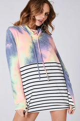 Trendsi BiBi Tie Dye French Terry Cowl Neck Top -
