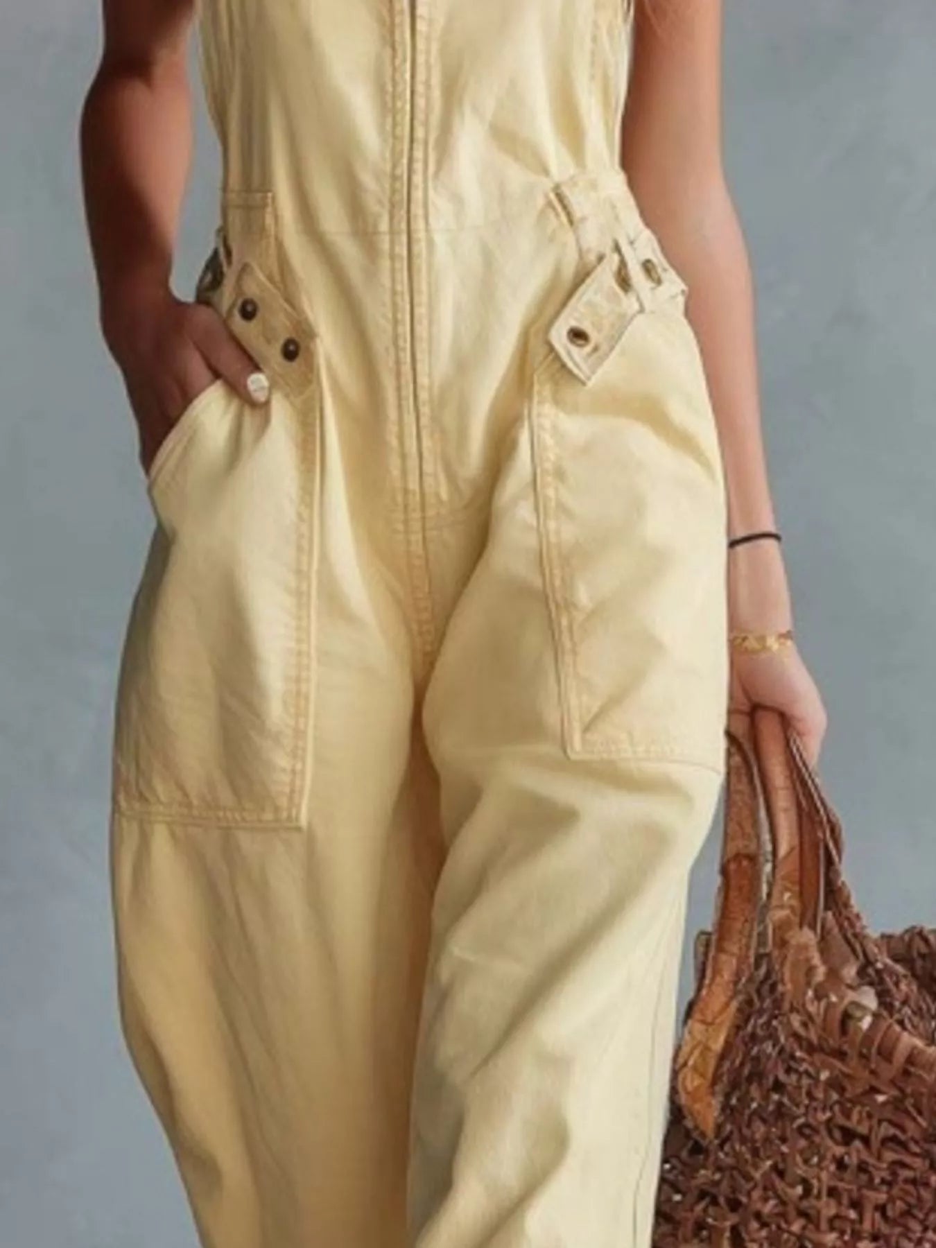 Trendsi Casual Sleeveless Zip Front Jumpsuit with Pockets -