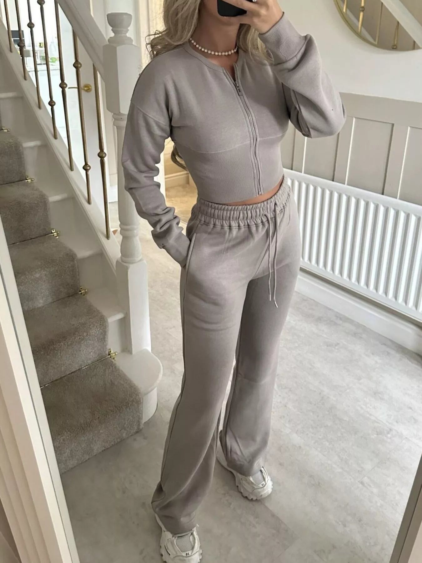 Trendsi Zip-Up Crop Hoodie and High-Waisted Pants Set -