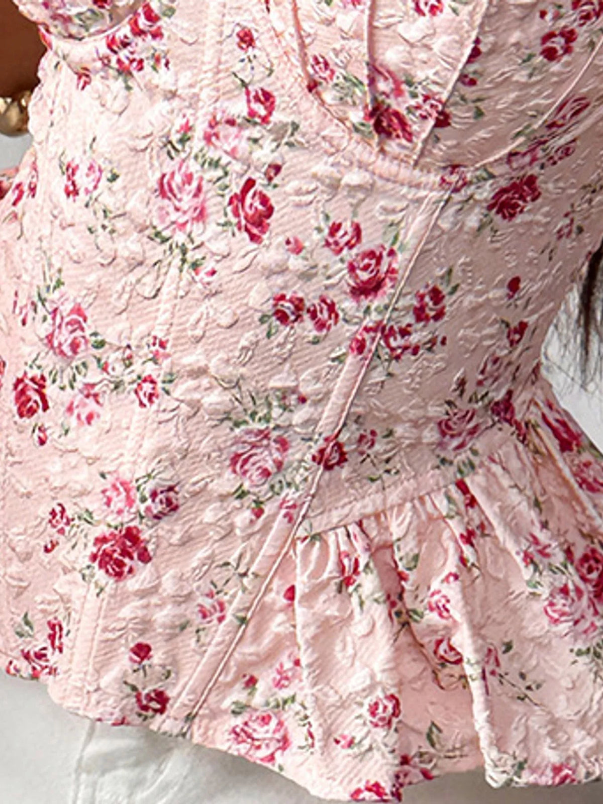 Lace up back floral print cami, detail view