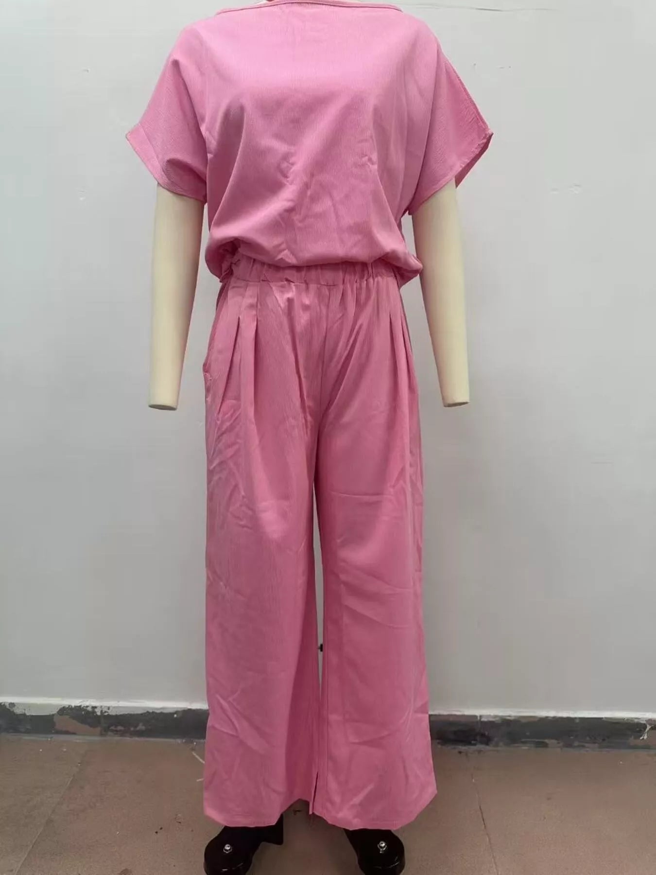 Trendsi Full Size Solid Color Top and Wide-Leg Pants Set Plus Size -