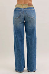 Trendsi Judy Blue MR Column Straight Jeans with Corduroy Waist -