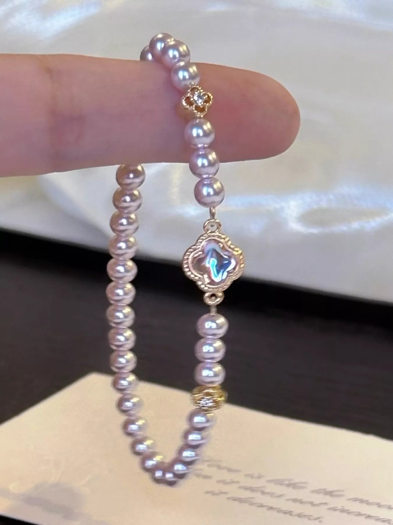 Trendsi Pearl Clover Charm Bracelet -