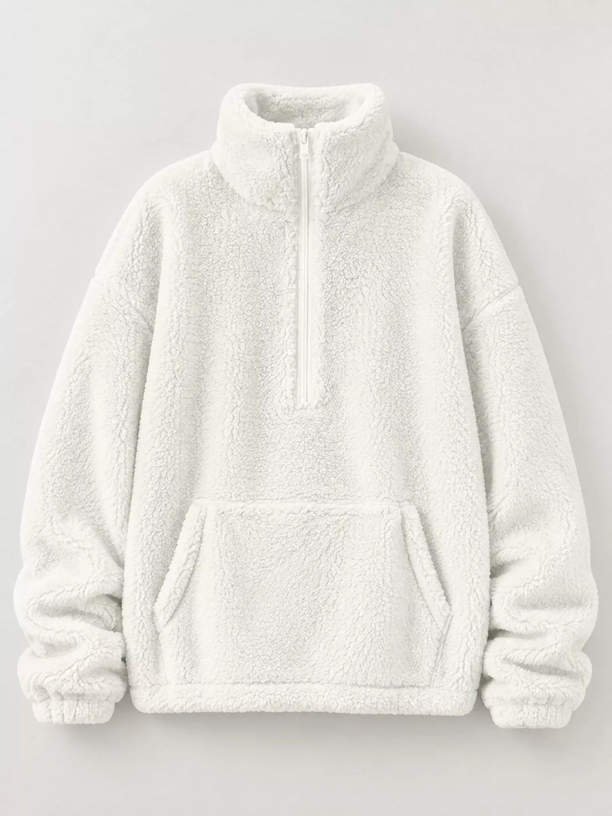 Sherpa quarter-zip sweatshirt, white hanging front