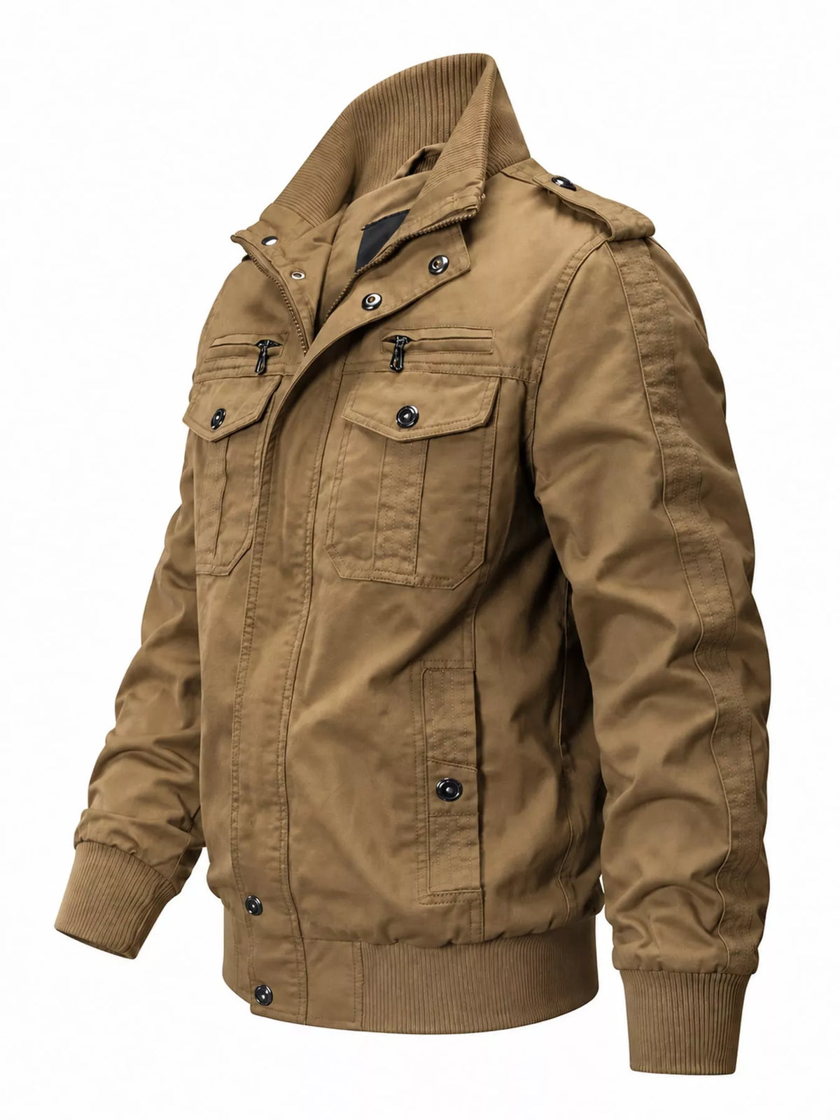 Multi-Pocket Tactical Bomber Jacket — side view