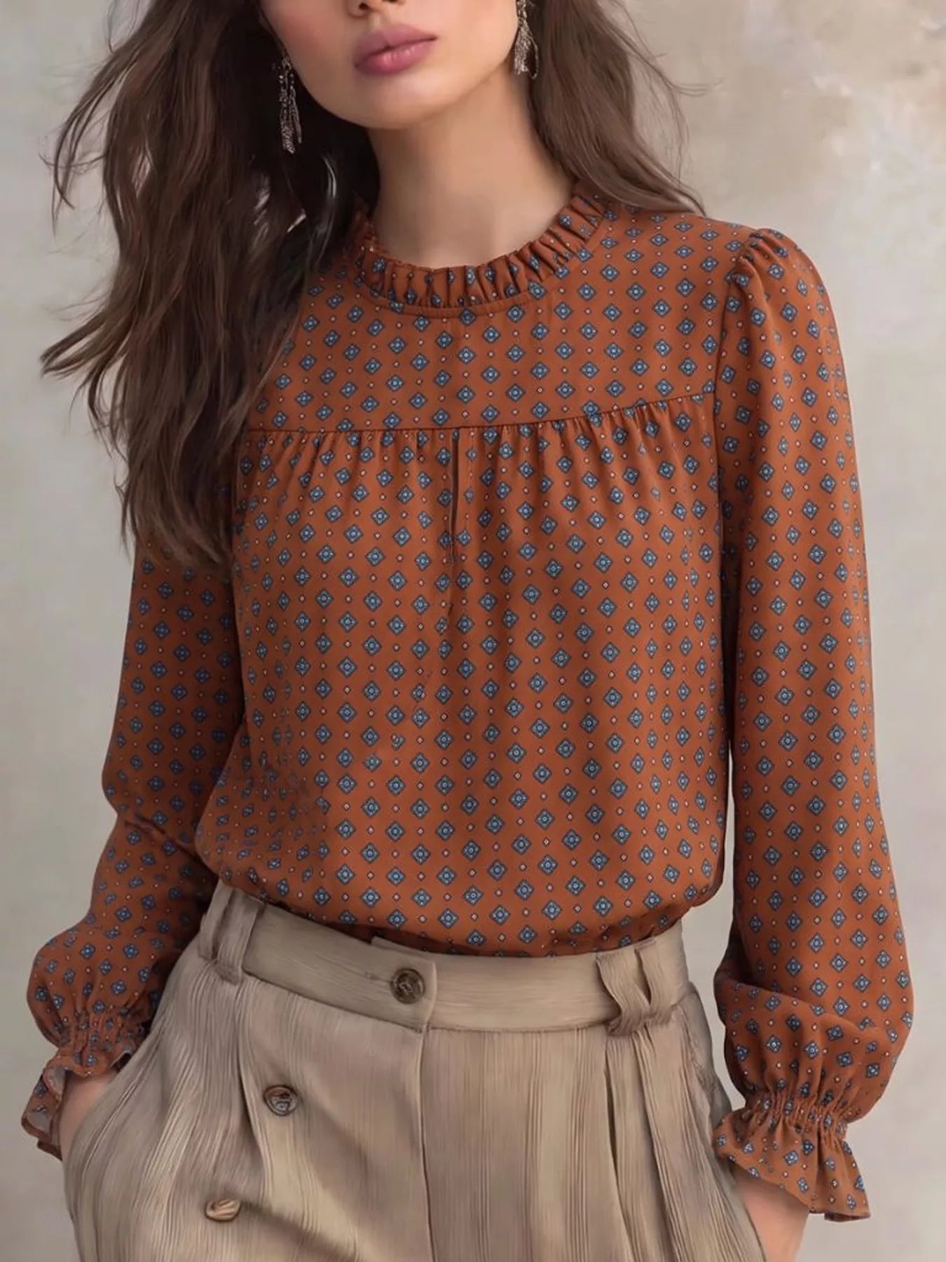 Trendsi Printed Flounce Sleeve Blouse -