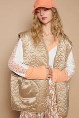Trendsi POL Front Zipper Floral Pattern Quilted Vest Coat with Front Pockets -