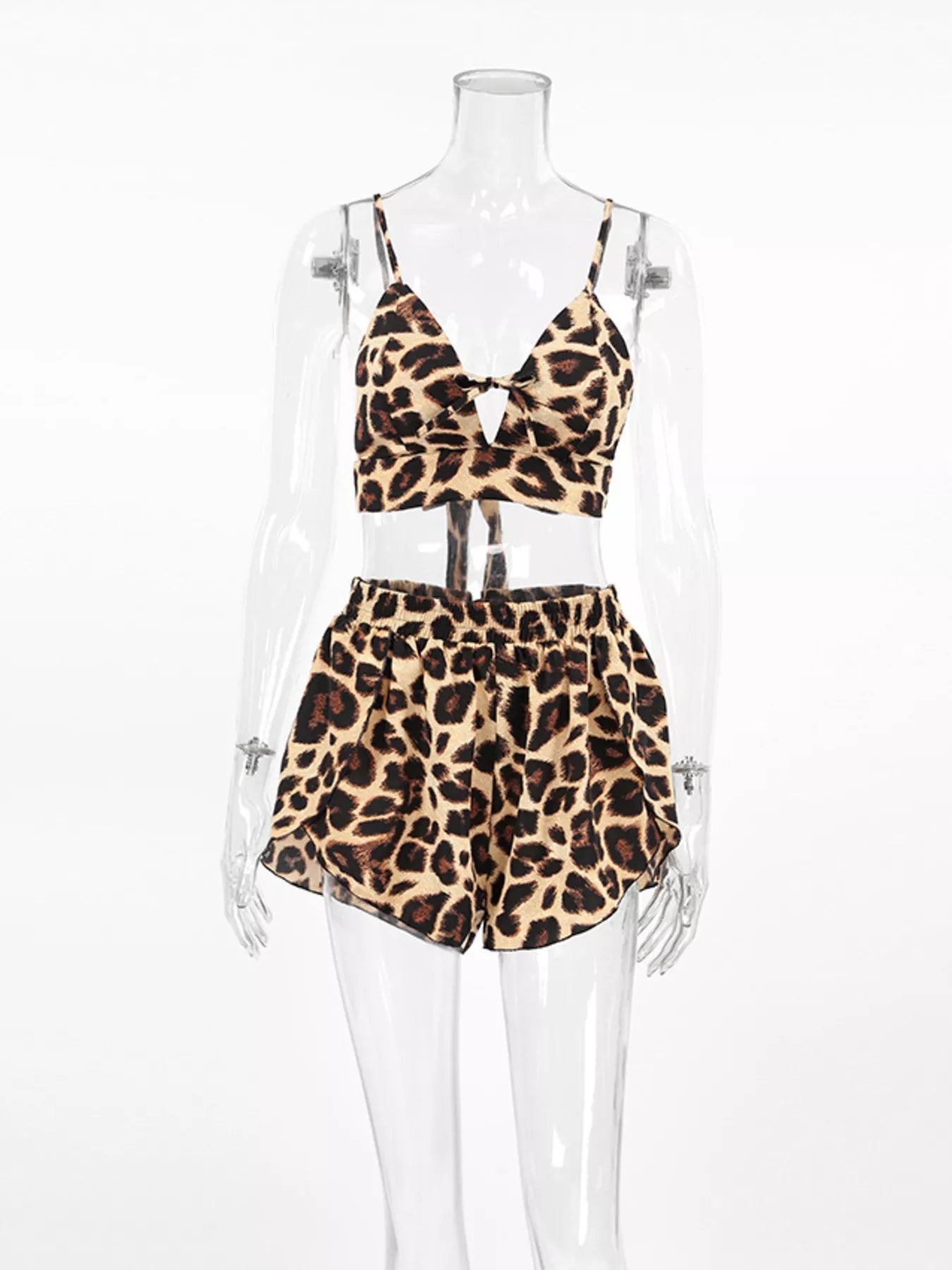 Trendsi Leopard Cami & Cardigan and Shorts Three-Piece Lounge Set -