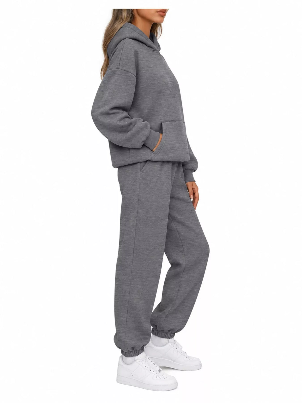 Drop Shoulder Hoodie and Jogger Sweatpants Set — side view