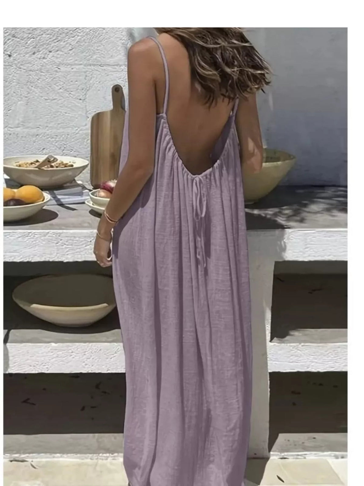 Backless Spaghetti Strap Maxi Dress — back view