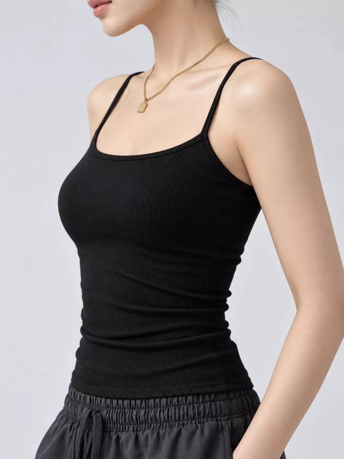 Slim-Fit Ribbed Square Neck Cami Top — side view