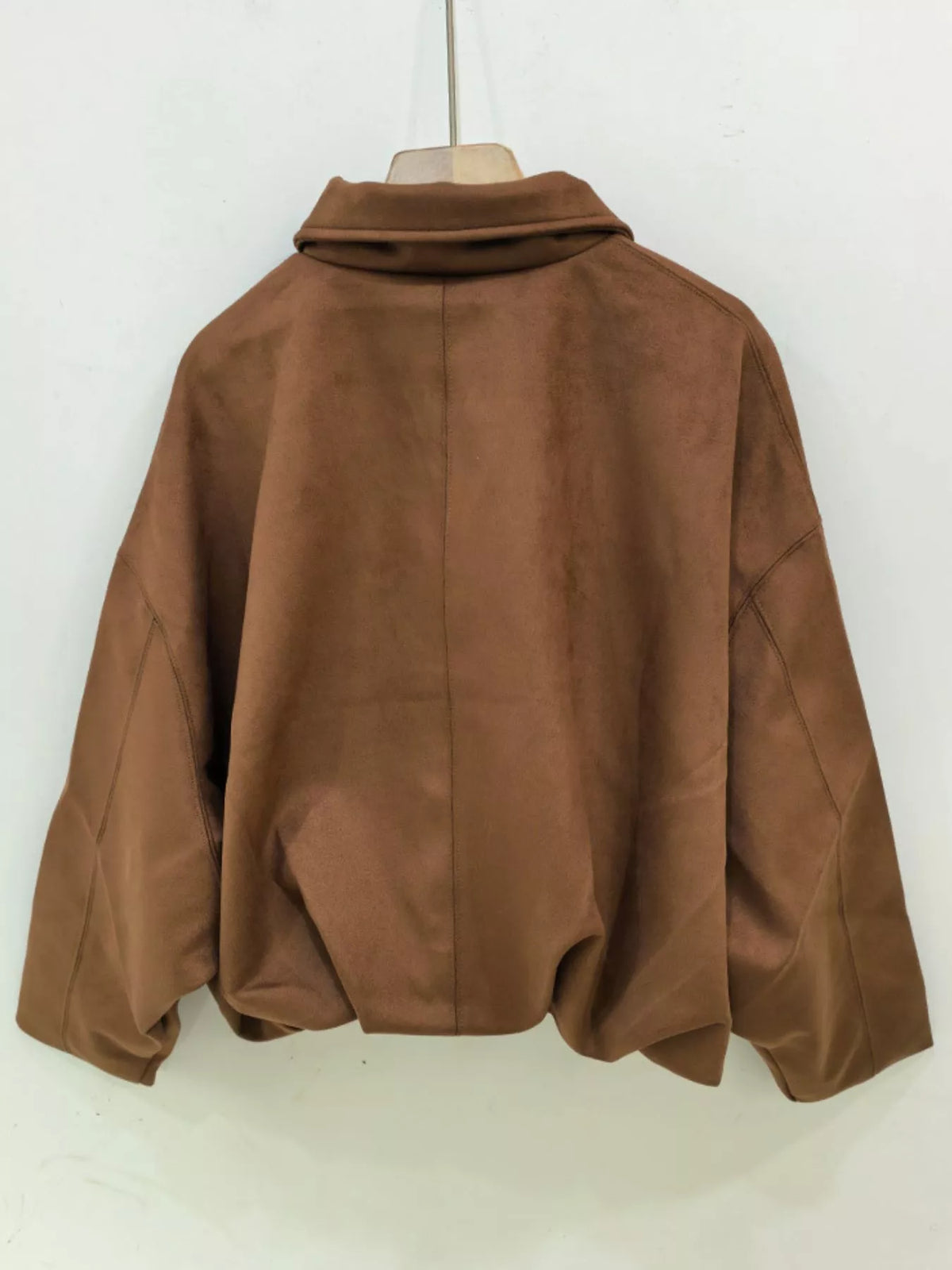 Faux Suede Collared Bomber Jacket — back view