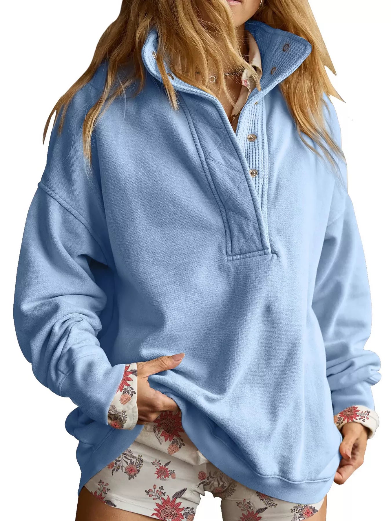 Trendsi Half Snap Dropped Shoulder Sweatshirt -