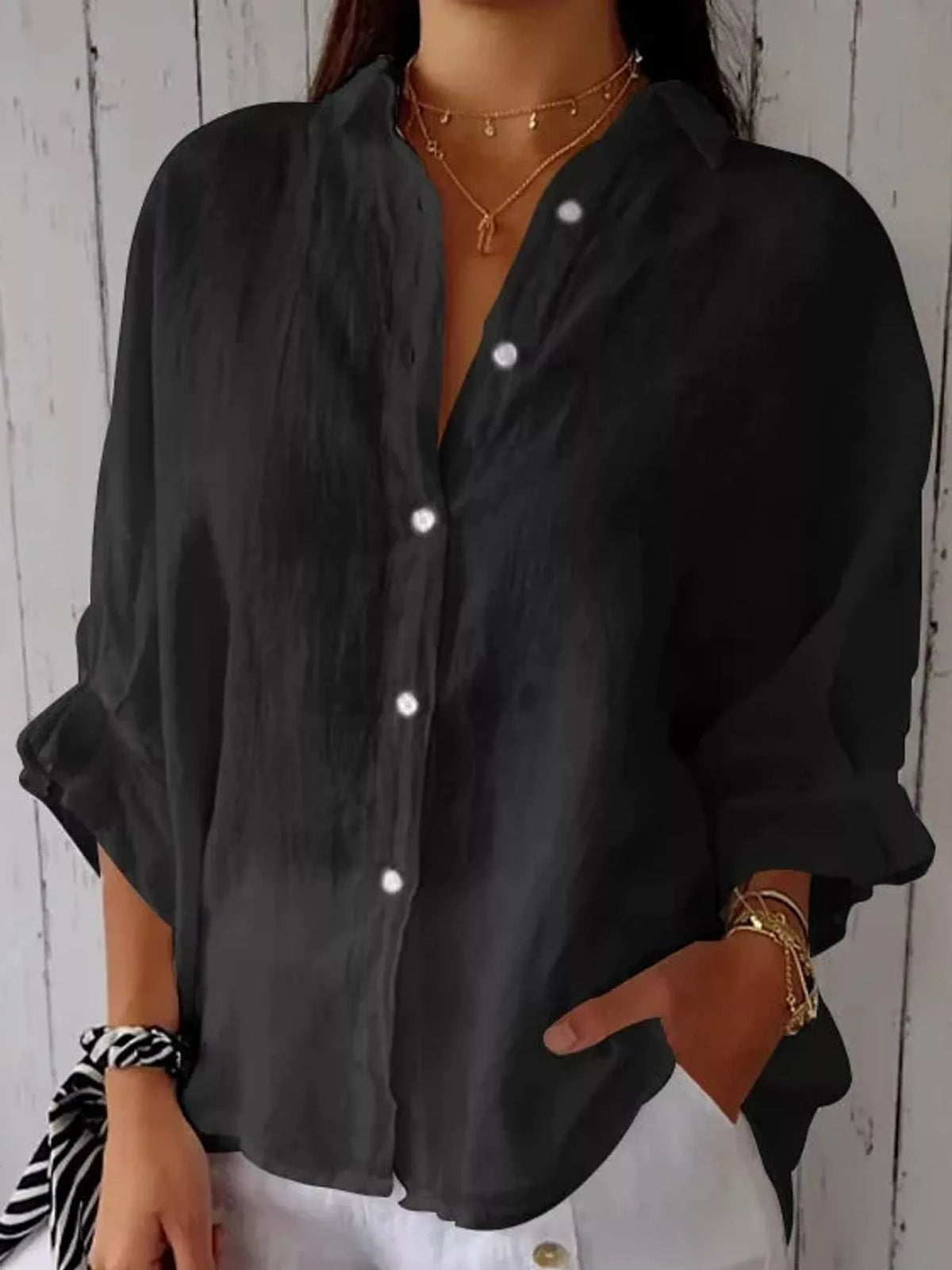 Black loose fit tie-back shirt