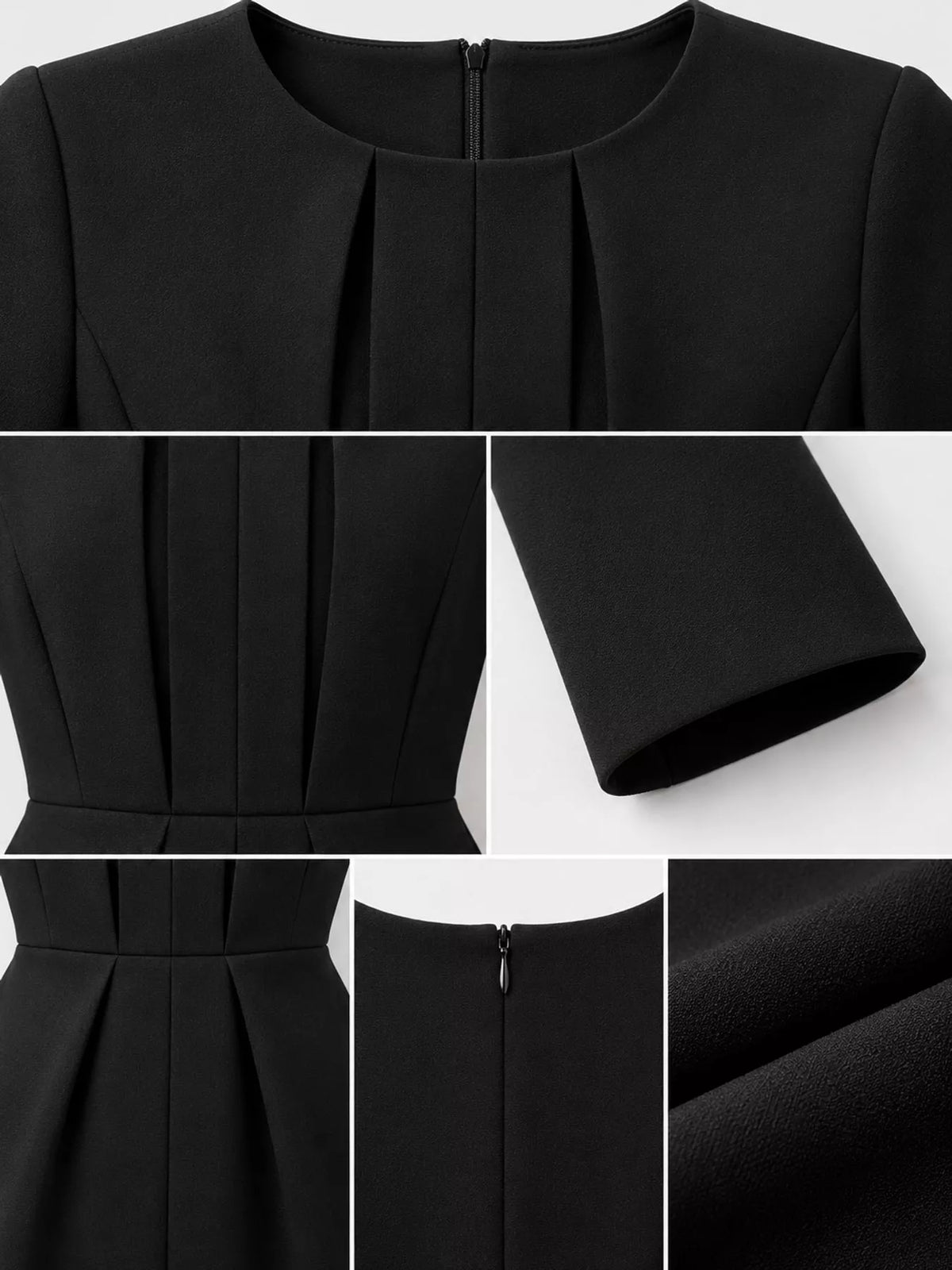 Black long sleeve bodycon dress, detail view