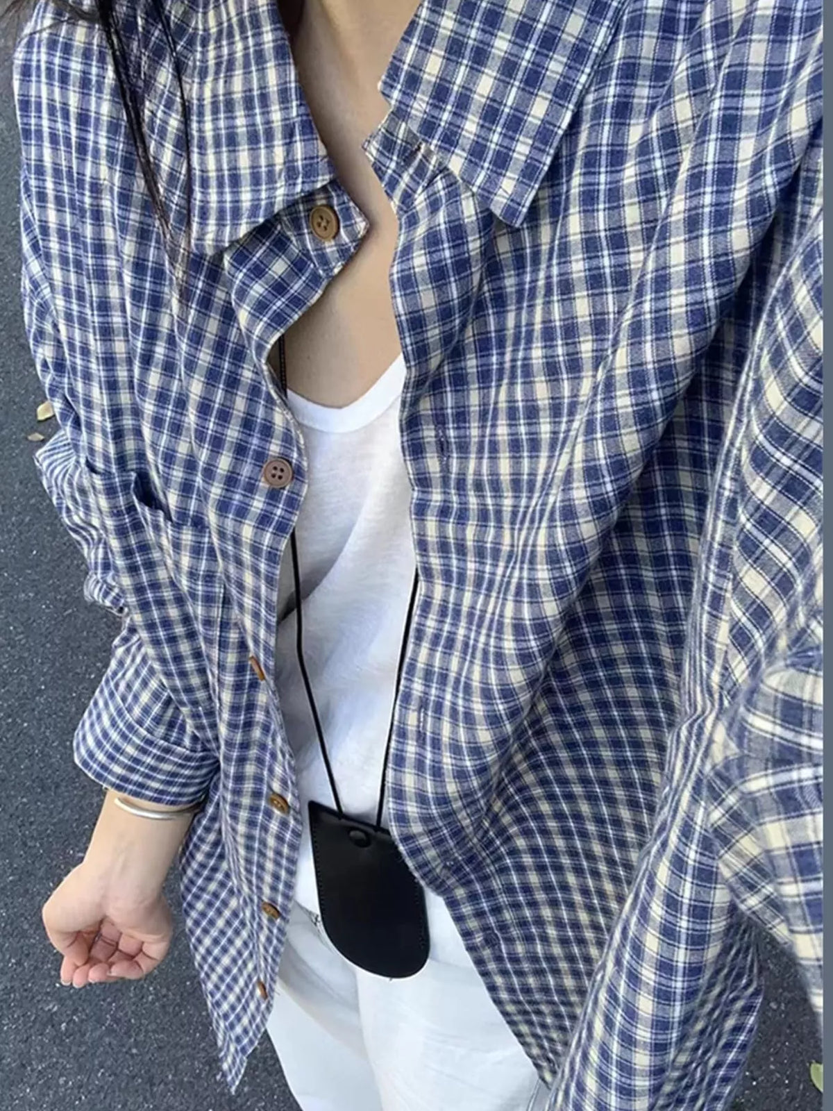 Oversized Plaid Button-Down Shirt — construction details