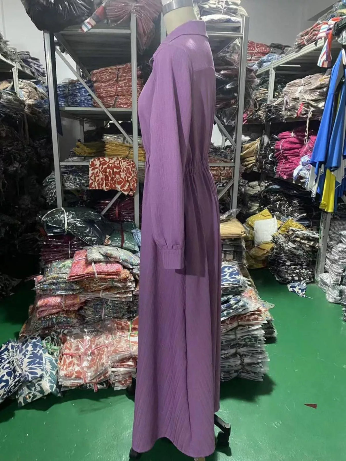 Lilac button-down textured maxi shirt dress