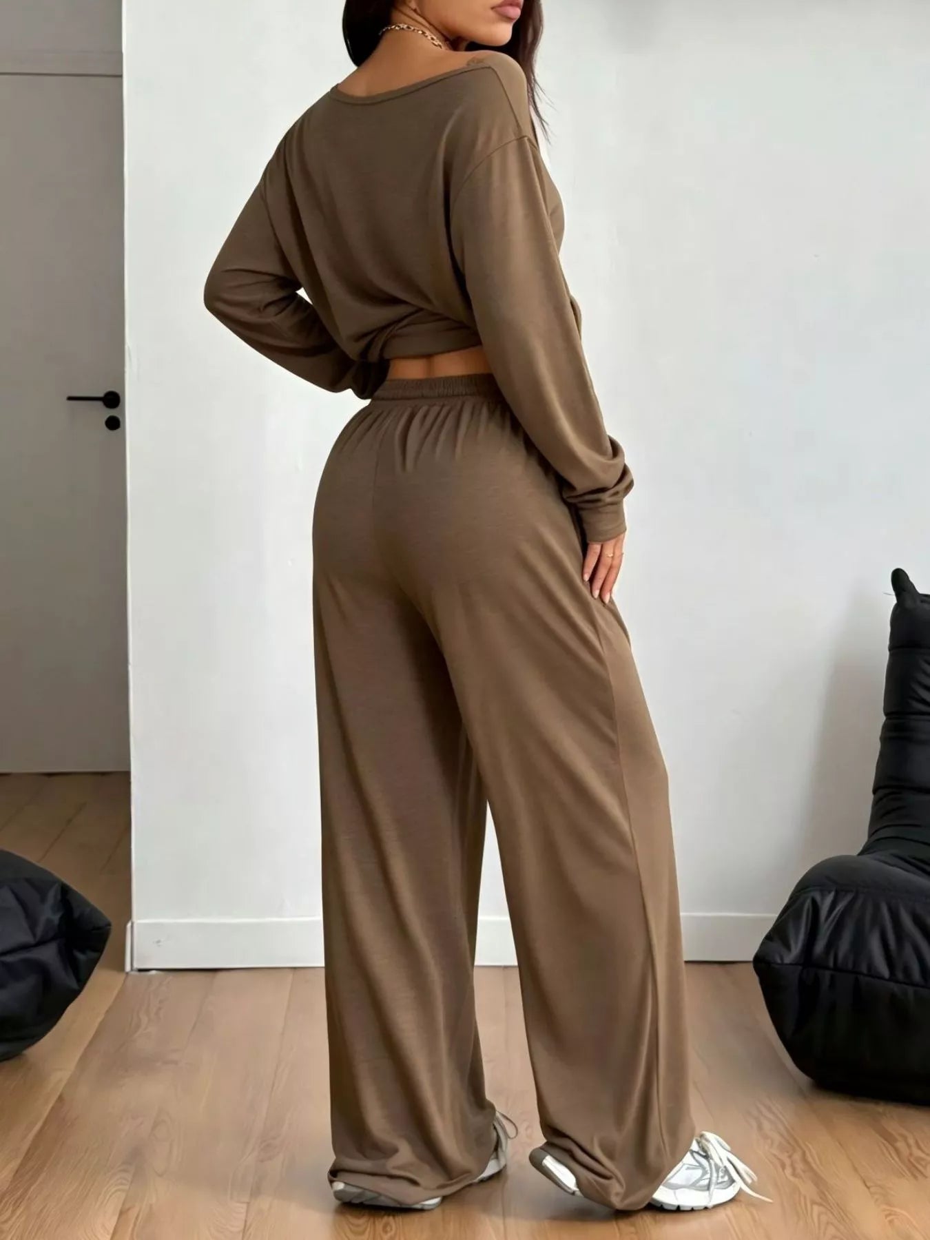Trendsi Full Size One-Shoulder Top and Drawstring Pants Set Plus Size -