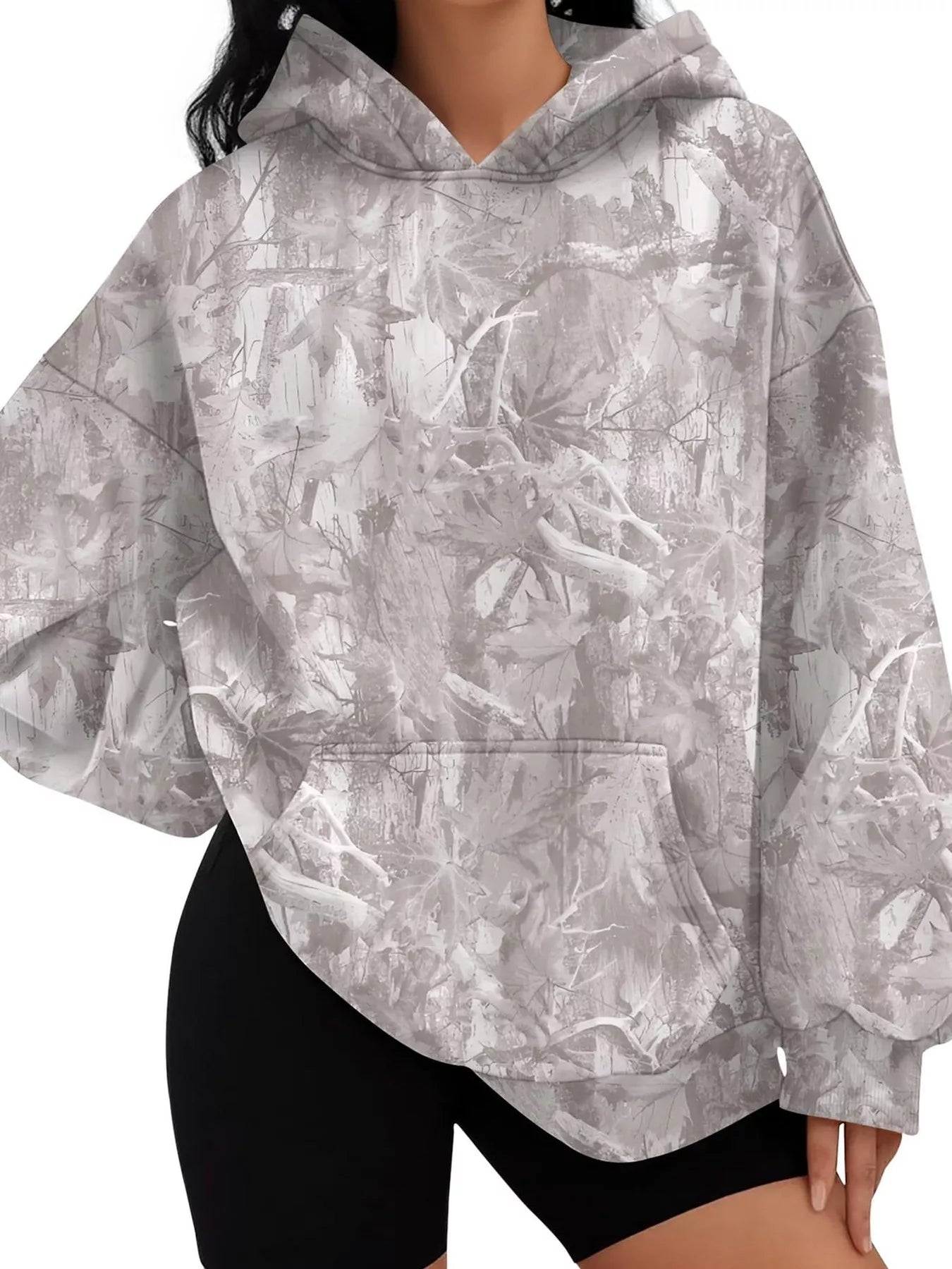Trendsi Printed Kangaroo Pocket Oversized Hoodie -