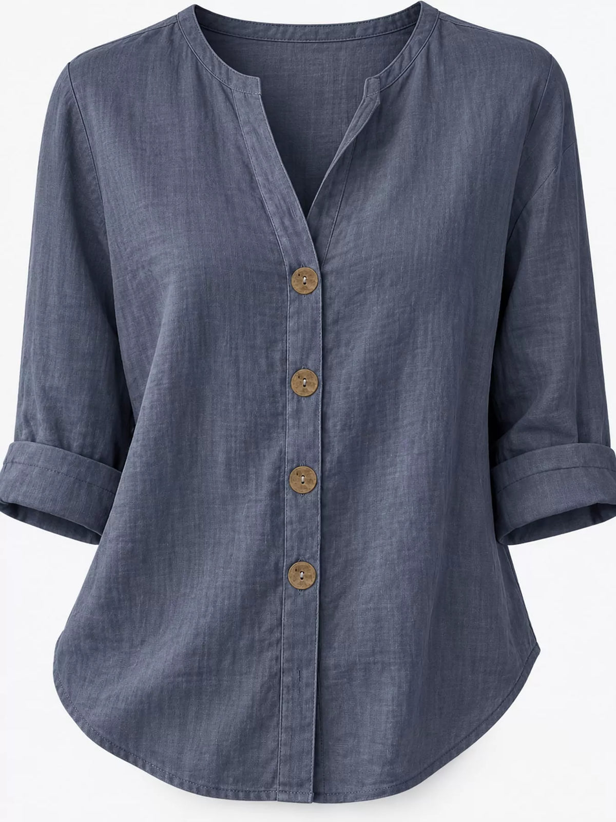 Notched-neck shirt, slate blue neckline