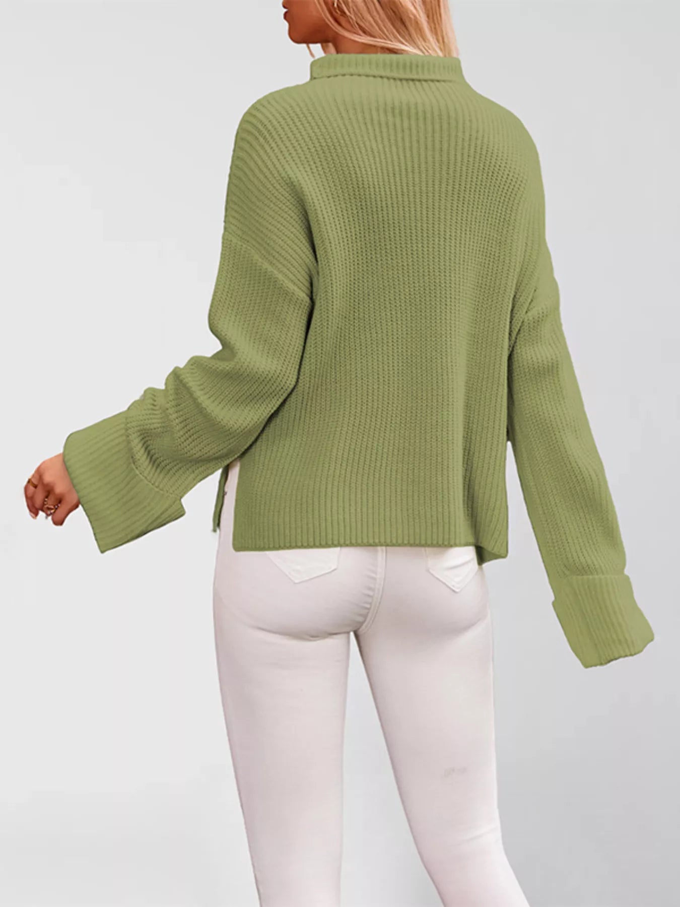 Trendsi Mock Neck Dropped Shoulder Sweater -