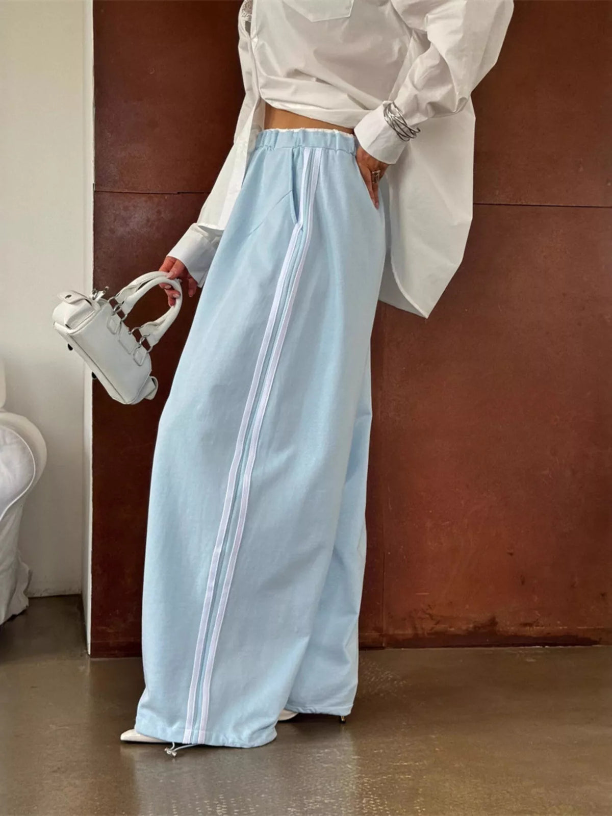 Trendsi Side Stripes High-Waisted Wide-Leg Sweatpants -