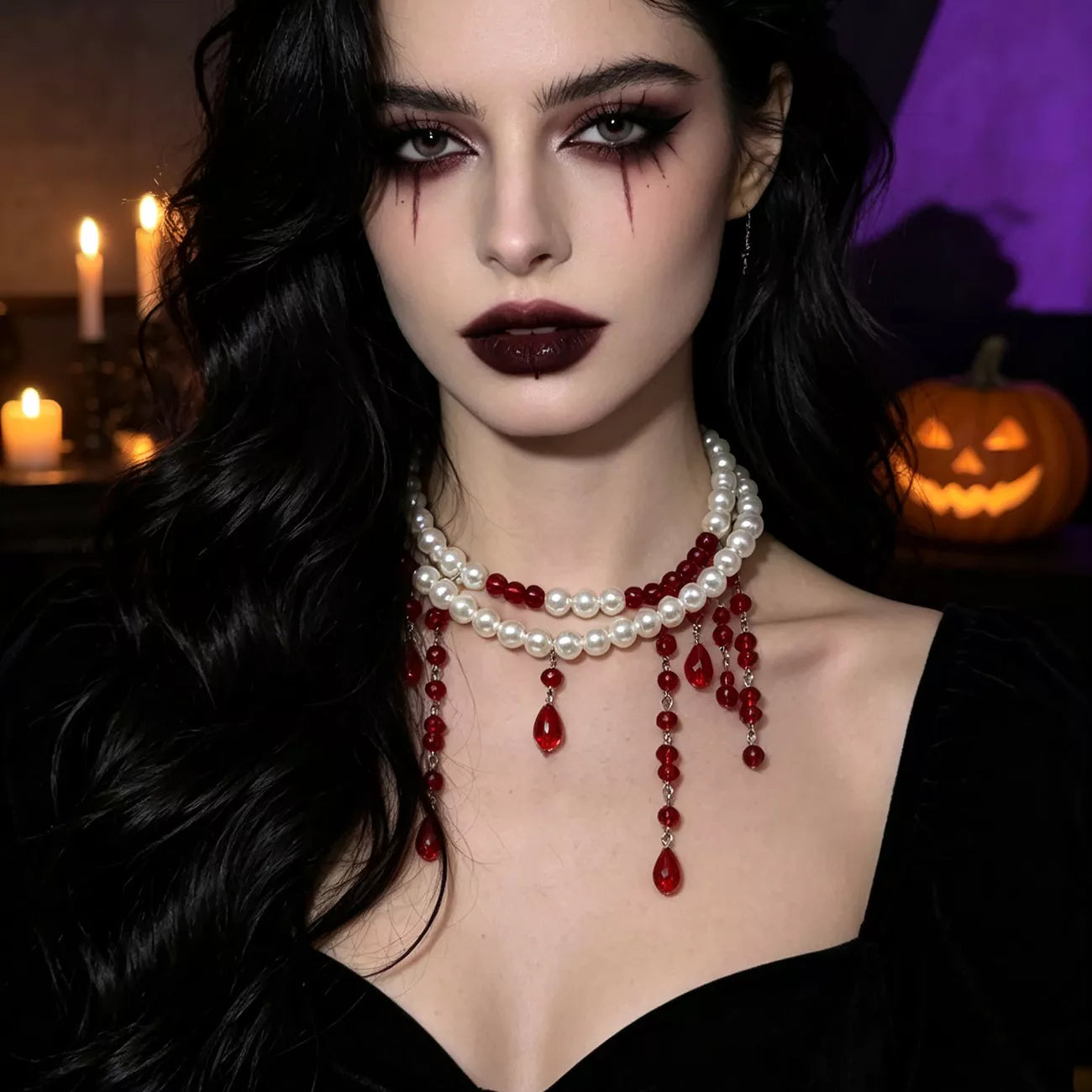 Trendsi Halloween Pearl Double Layered Choker Necklace -