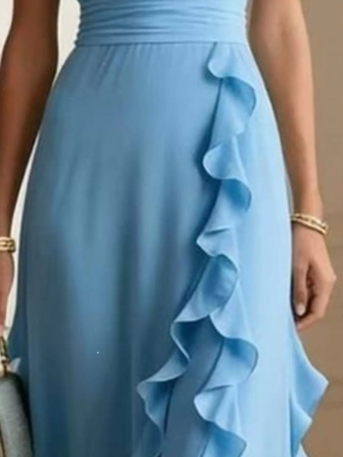 Women's Ruffled Surplice Maxi Dress in Sky Blue, alternate view