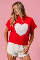 Trendsi BiBi Rib Banded Heart Pattern Valentines Sweater -