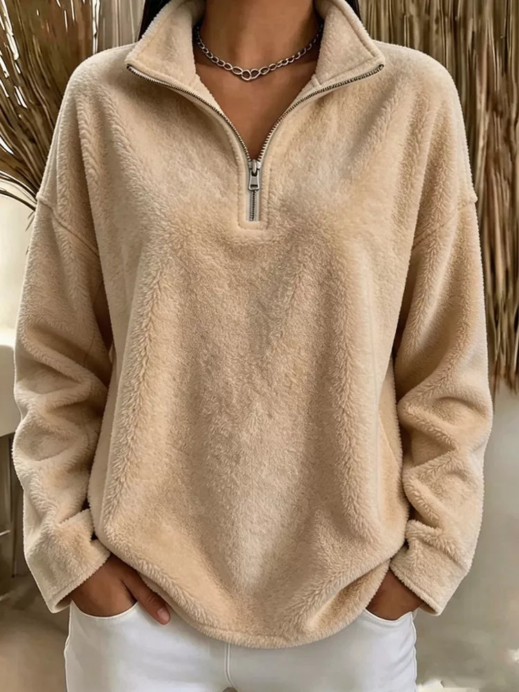Trendsi Full Size Quarter-Zip Fleece Sweatshirt Plus Size -