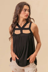 Trendsi BiBi Rayon Span Jersey Cut Out with Straps Detailed -