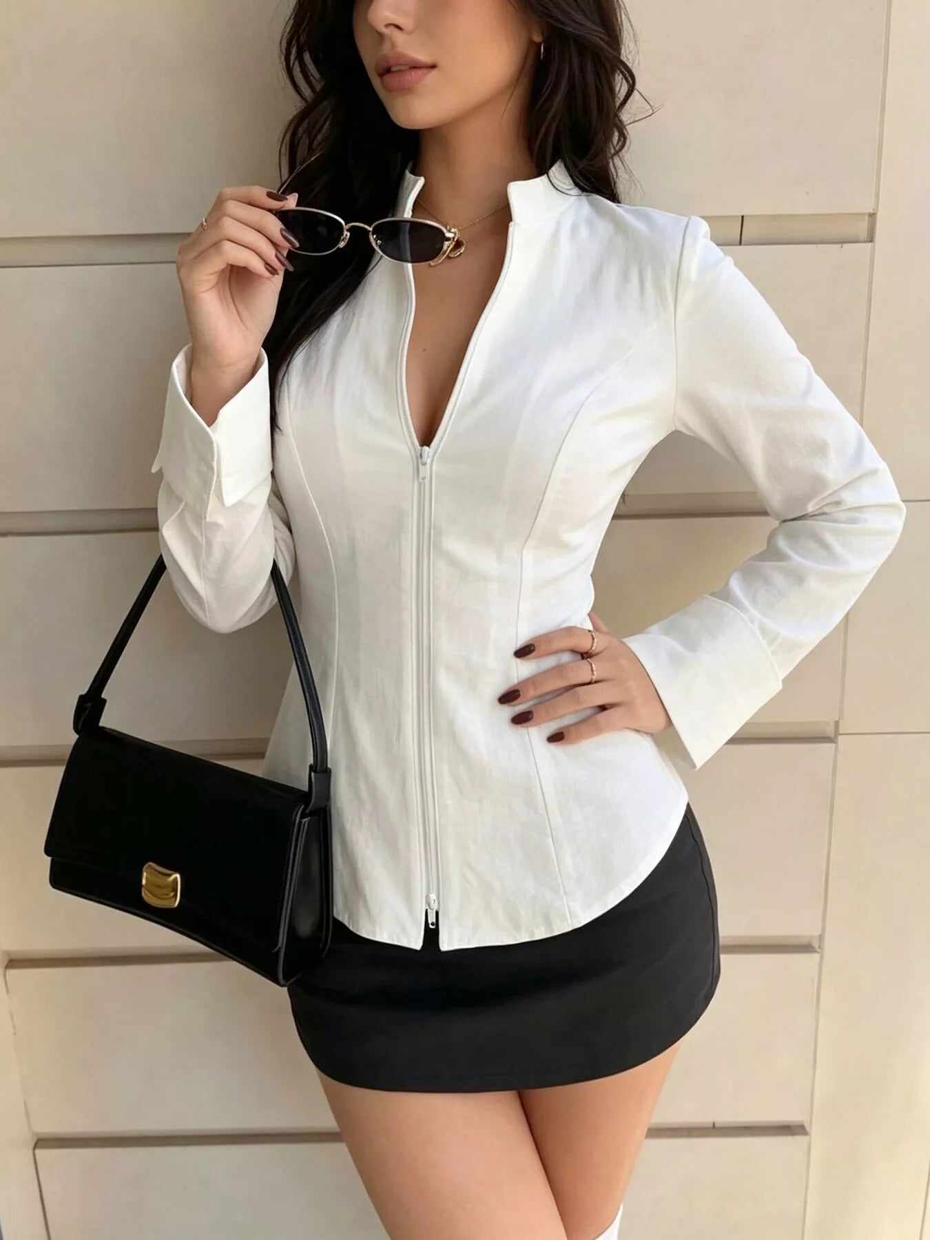 Trendsi Zip Up Long Sleeve Top -