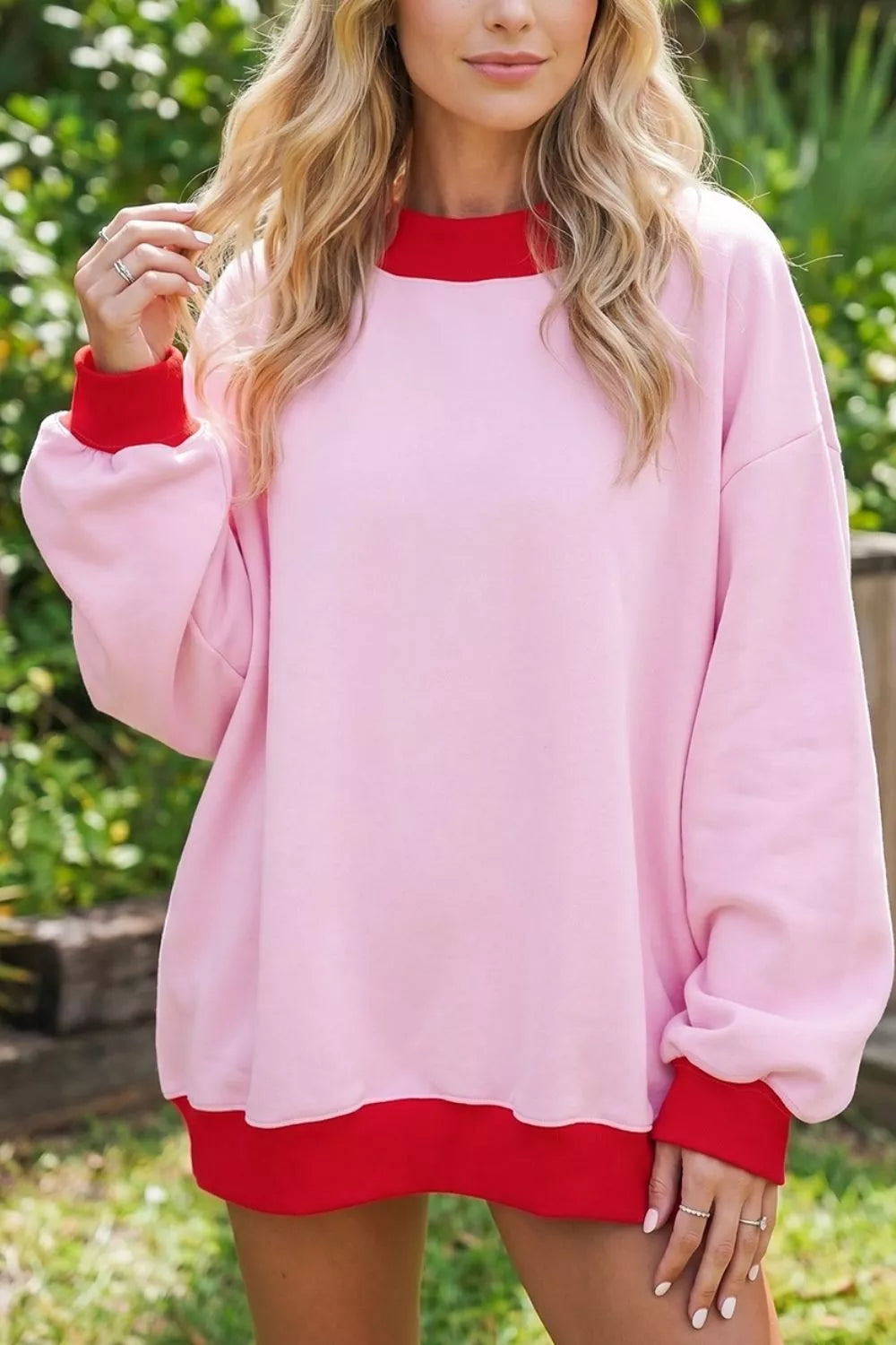 Trendsi Contrast Trim Crew Neck Sweatshirt -