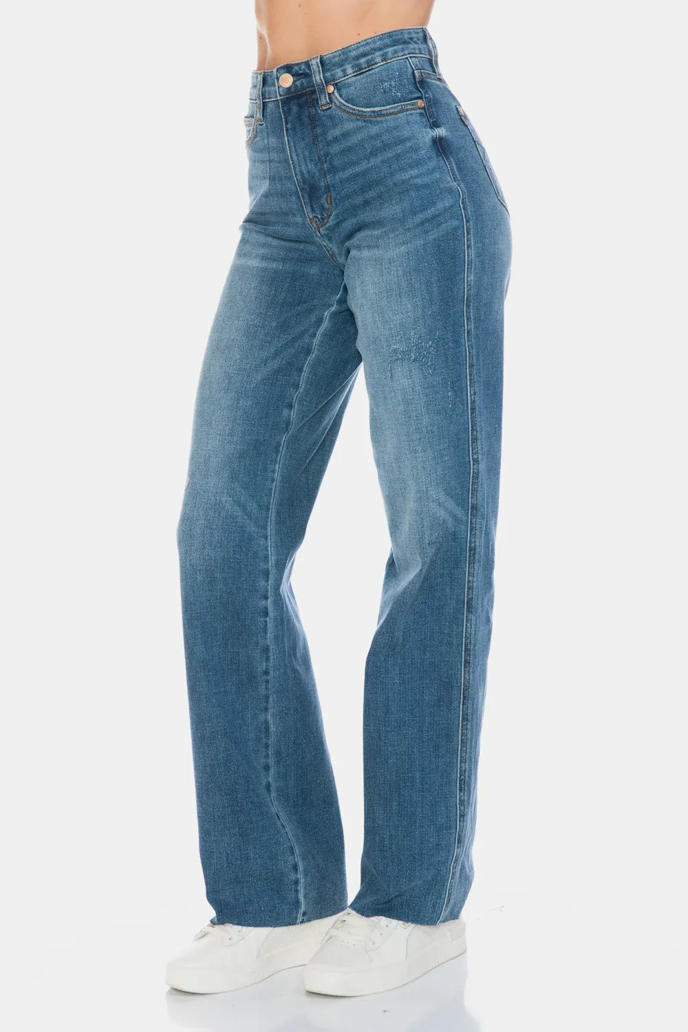 Women's Tummy-Control Straight-Leg Jeans With Raw Hem — product view 5