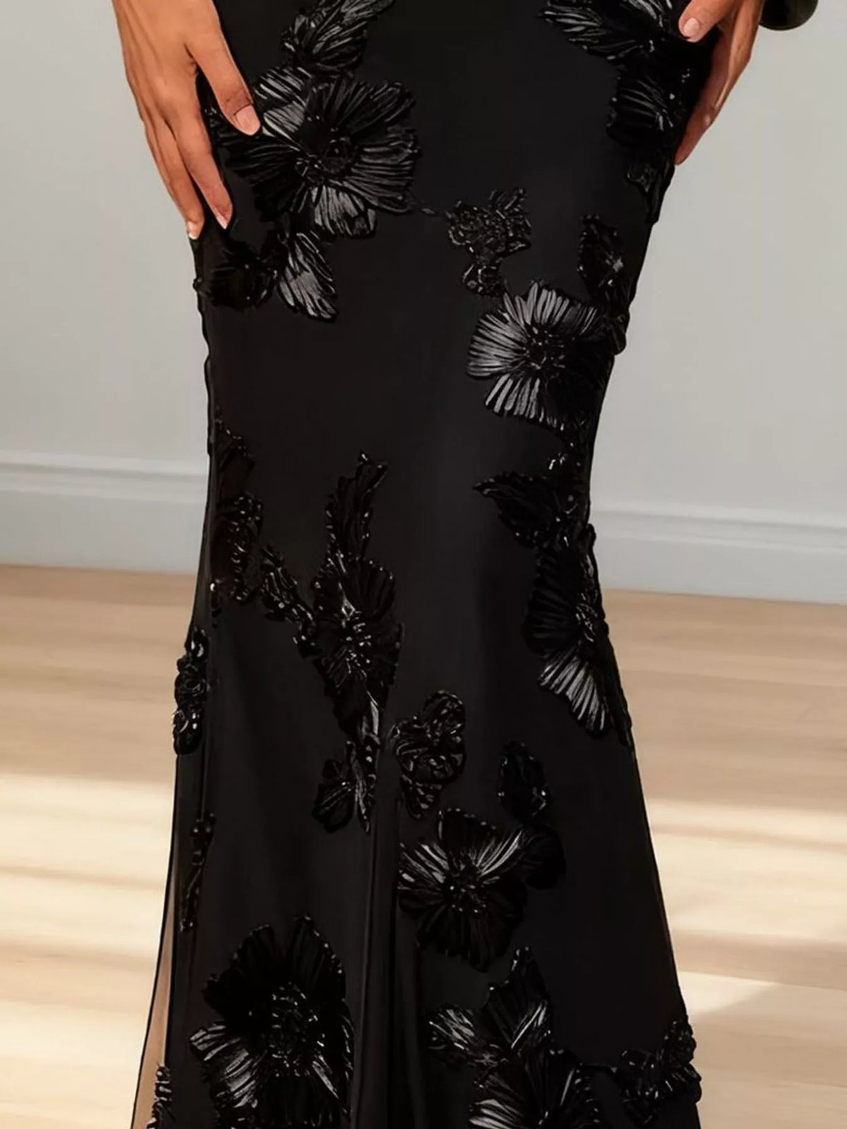 Floral spaghetti-strap maxi dress, garment detail