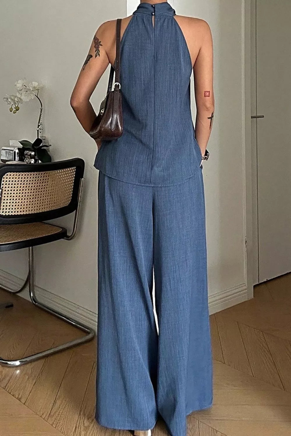 Trendsi Halter Neck Top and Wide-Leg Pants Set -