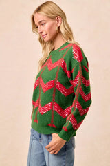 Trendsi BiBi Christmas Theme Chevron Sequins Detail Sweater - Shirts