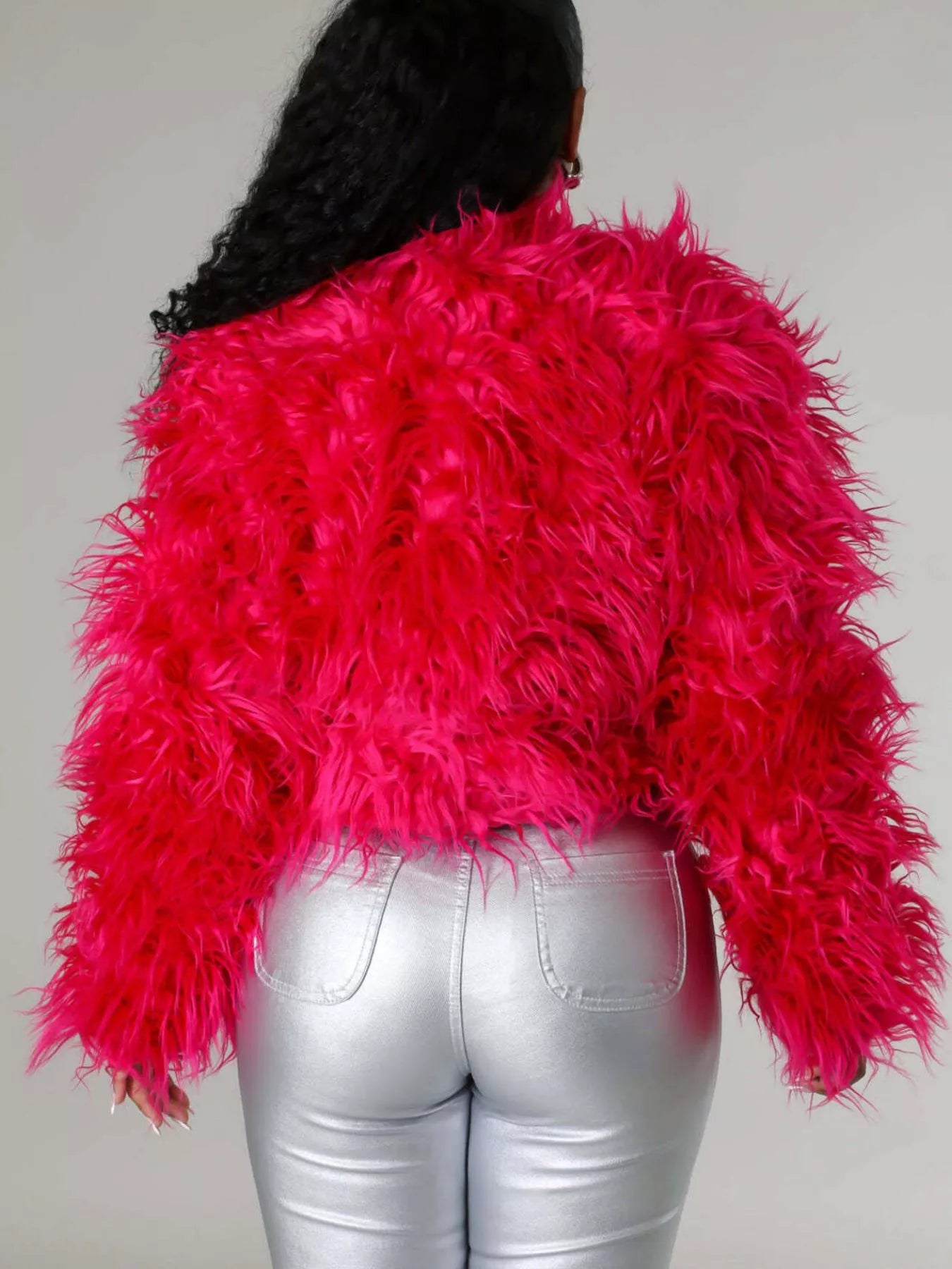 Trendsi Faux Fur Open Front Cropped Outerwear -