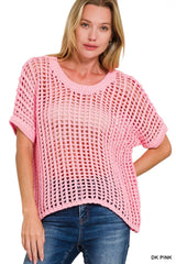 Trendsi Zenana Fish Net Short Sleeve Crochet Knit Cover Up -