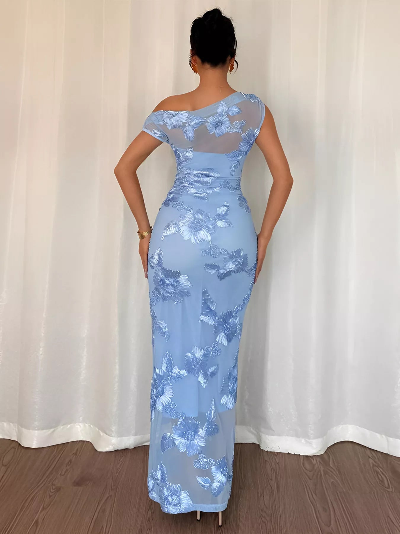 Trendsi Embroidered One Shoulder Maxi Dress -